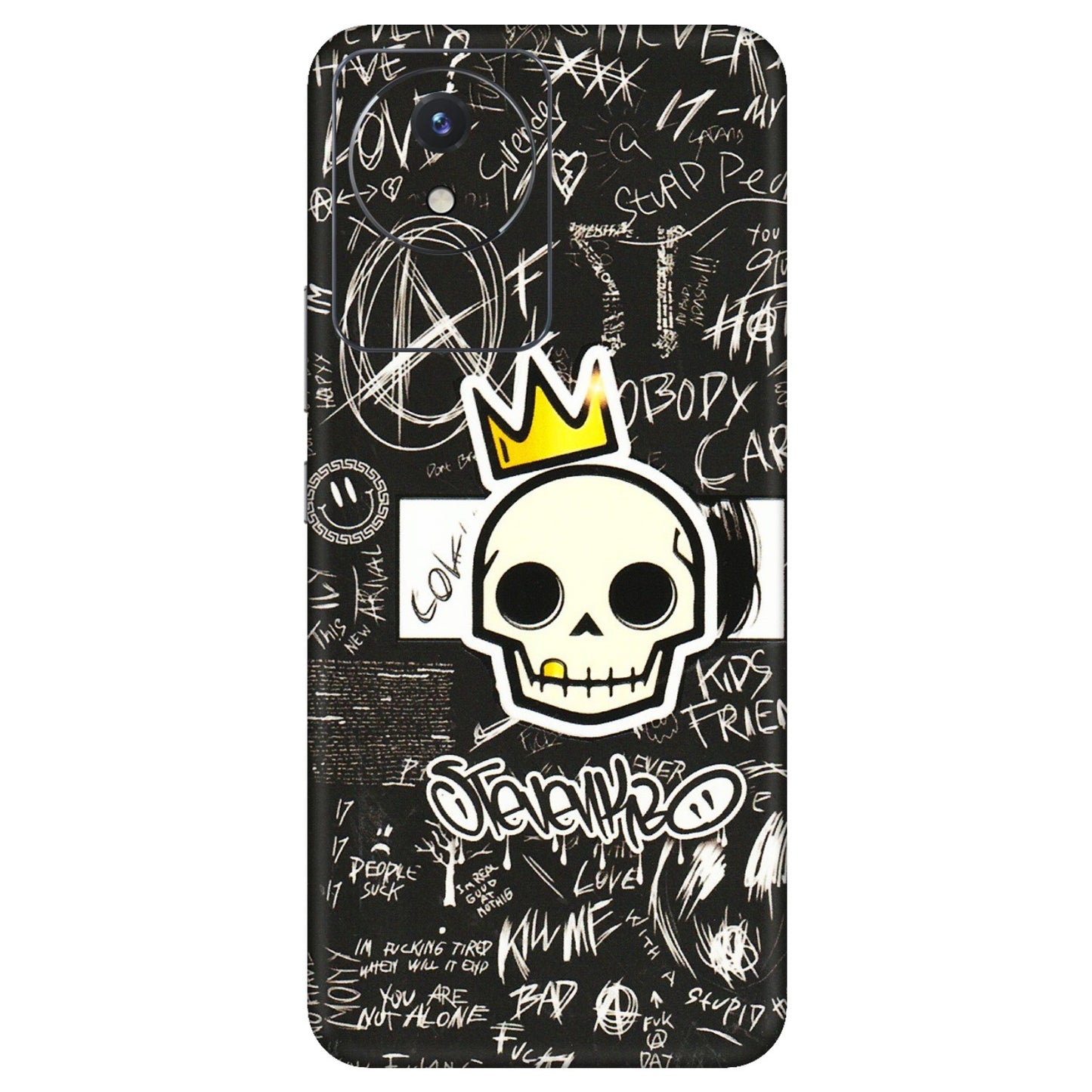 VIVO Y Series Phone Skins (All Models) - Funny Skull Black Chalk Grafitti - 3D Embossed Finish (L-22) Vivo Y02