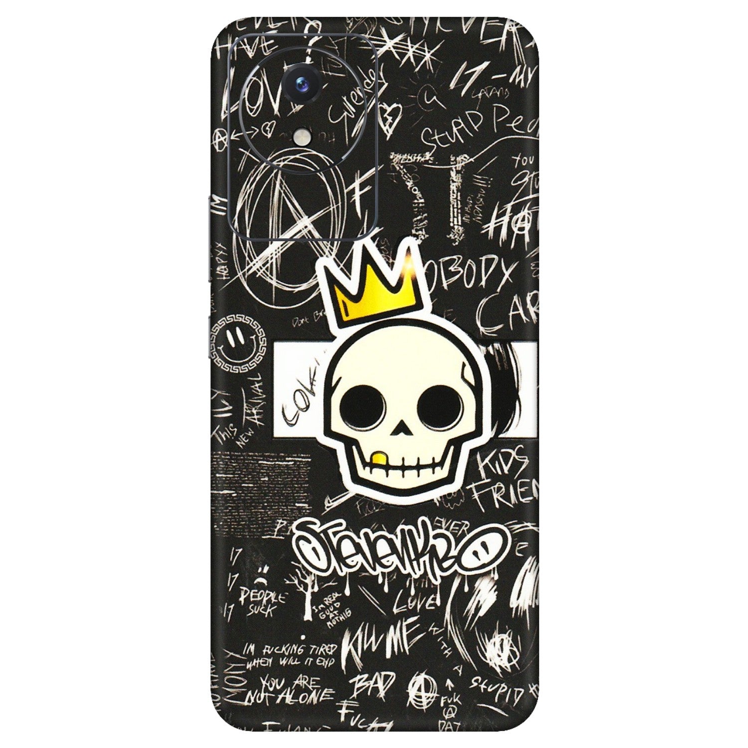 VIVO Y Series Phone Skins (All Models) - Funny Skull Black Chalk Grafitti - 3D Embossed Finish (L-22) Vivo Y02
