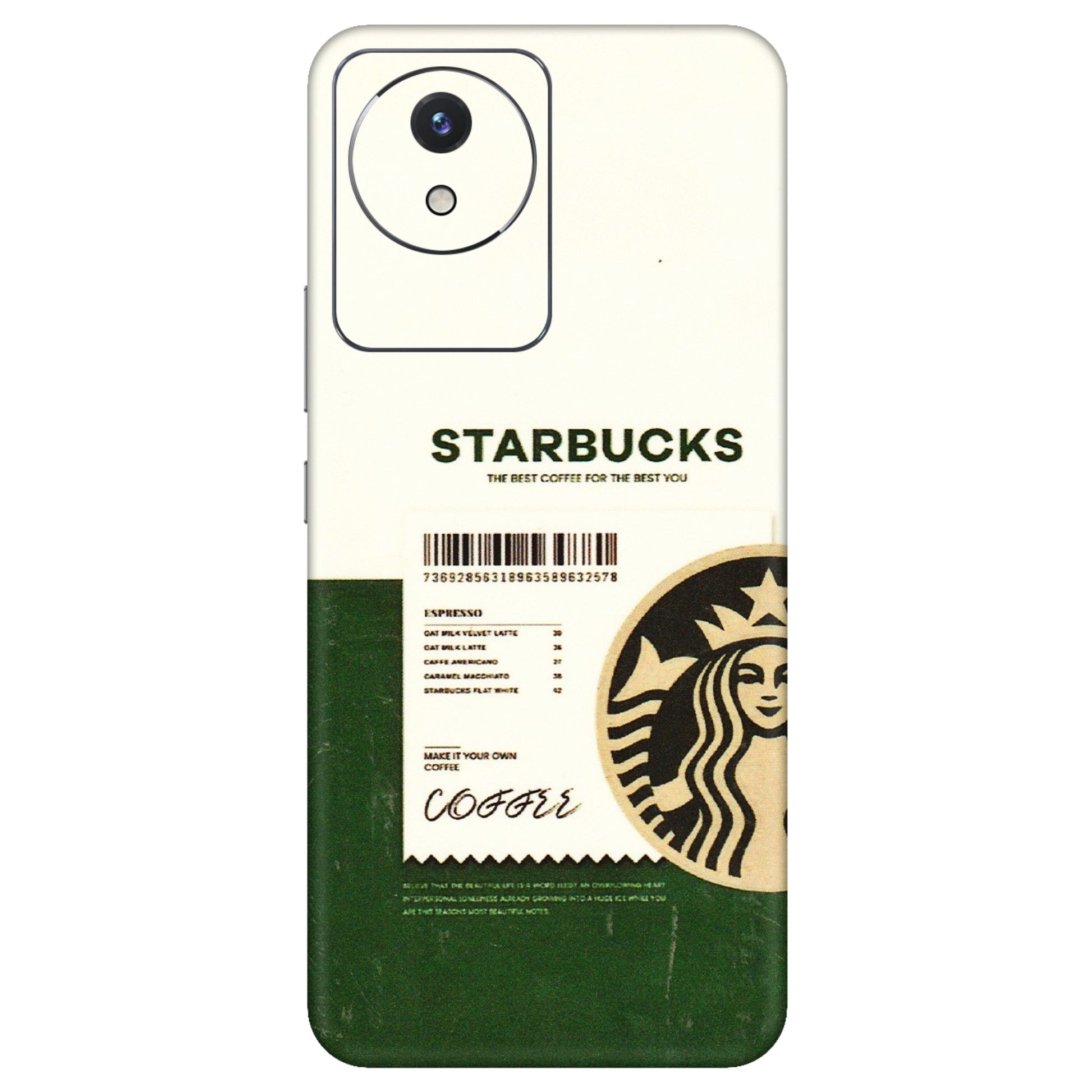 VIVO Y Series Phone Skins (All Models) - Starbucks Barcode - 3D Embossed Finish (L-308) Vivo Y02