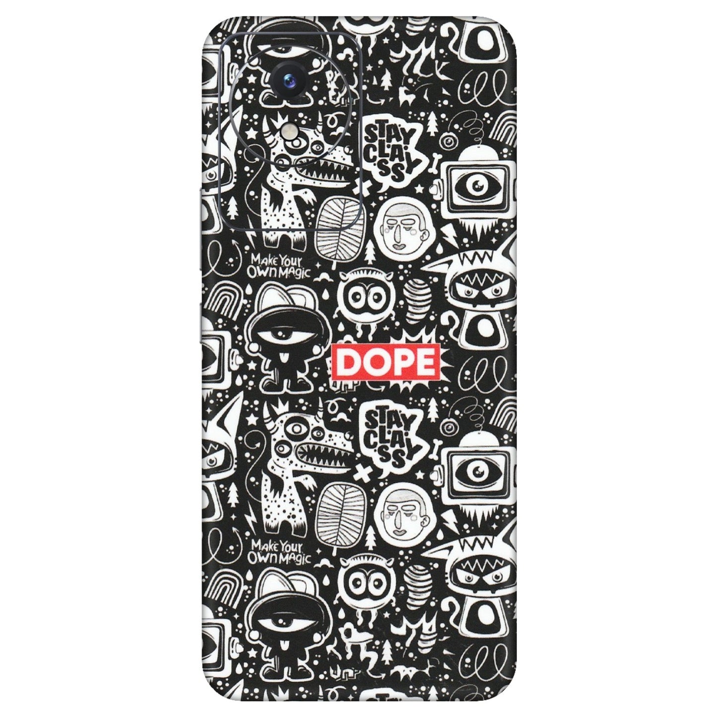 VIVO Y Series Phone Skins (All Models) - Dope Stay Classy Black Doodles - Matte Finish (M-126) Vivo Y02