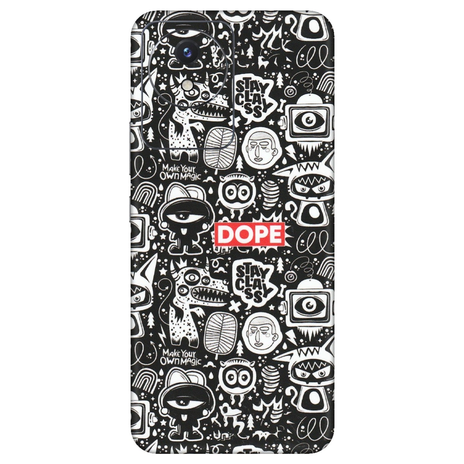 VIVO Y Series Phone Skins (All Models) - Dope Stay Classy Black Doodles - Matte Finish (M-126) Vivo Y02