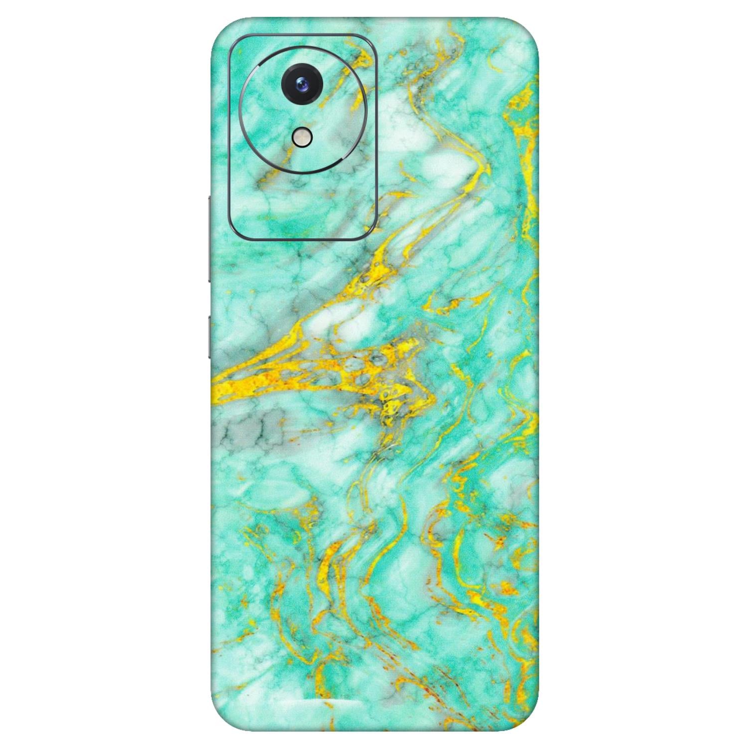 VIVO Y Series Phone Skins (All Models) - Green And Gold Marble Feel - Matte Finish (M-16) Vivo Y02