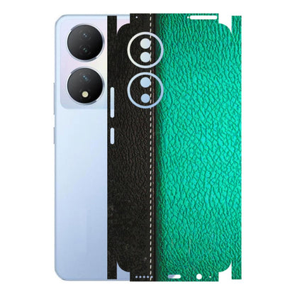 VIVO Y Series Phone Skins (All Models) - Black Green Dual Leather Stich - 3D Embossed Finish (L-233) Vivo Y100A