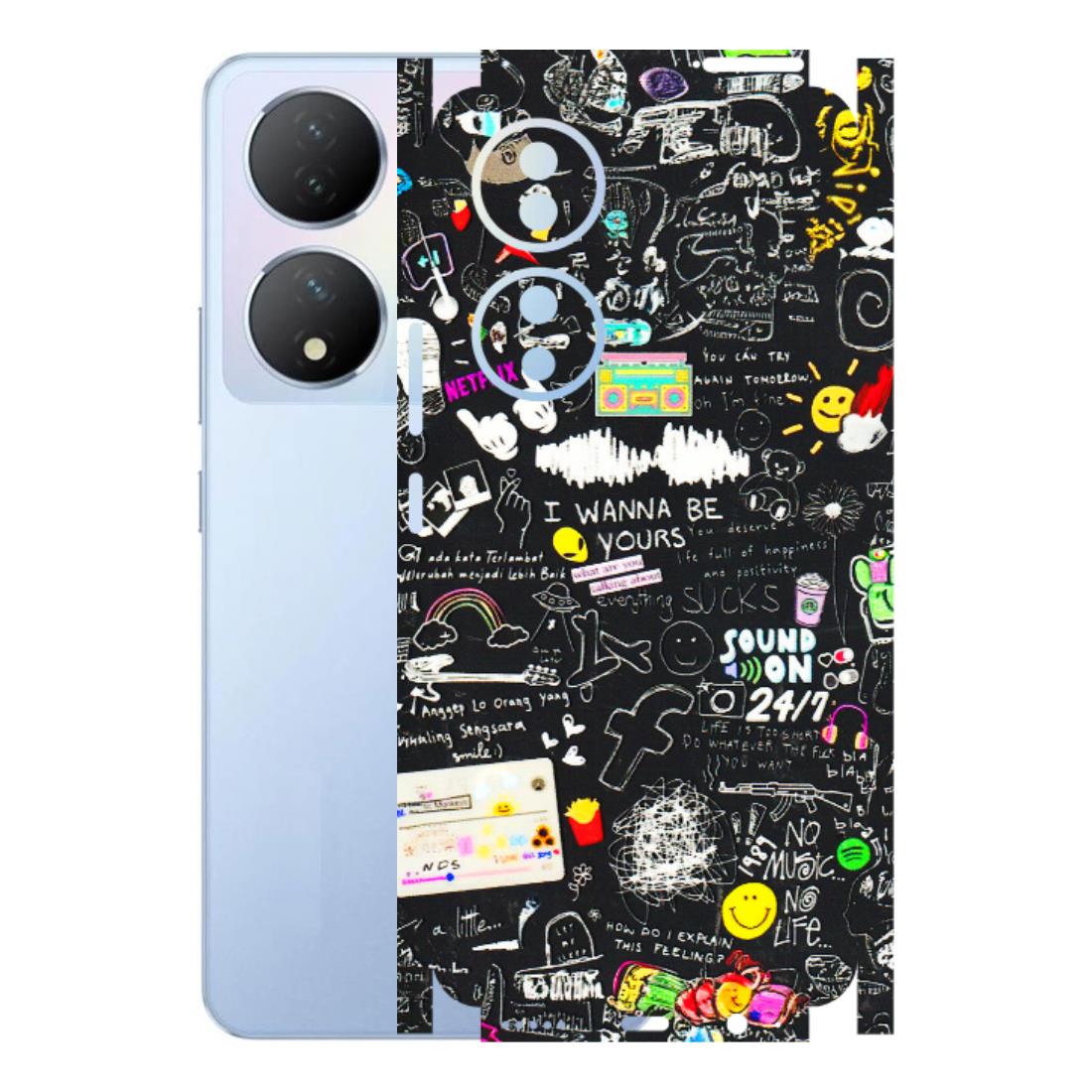 VIVO Y Series Phone Skins (All Models) - Black Creatives Doodles - 3D Embossed Finish (L-311) Vivo Y100A