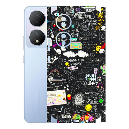 VIVO Y Series Phone Skins (All Models) - Black Creatives Doodles - 3D Embossed Finish (L-311) Vivo Y100A
