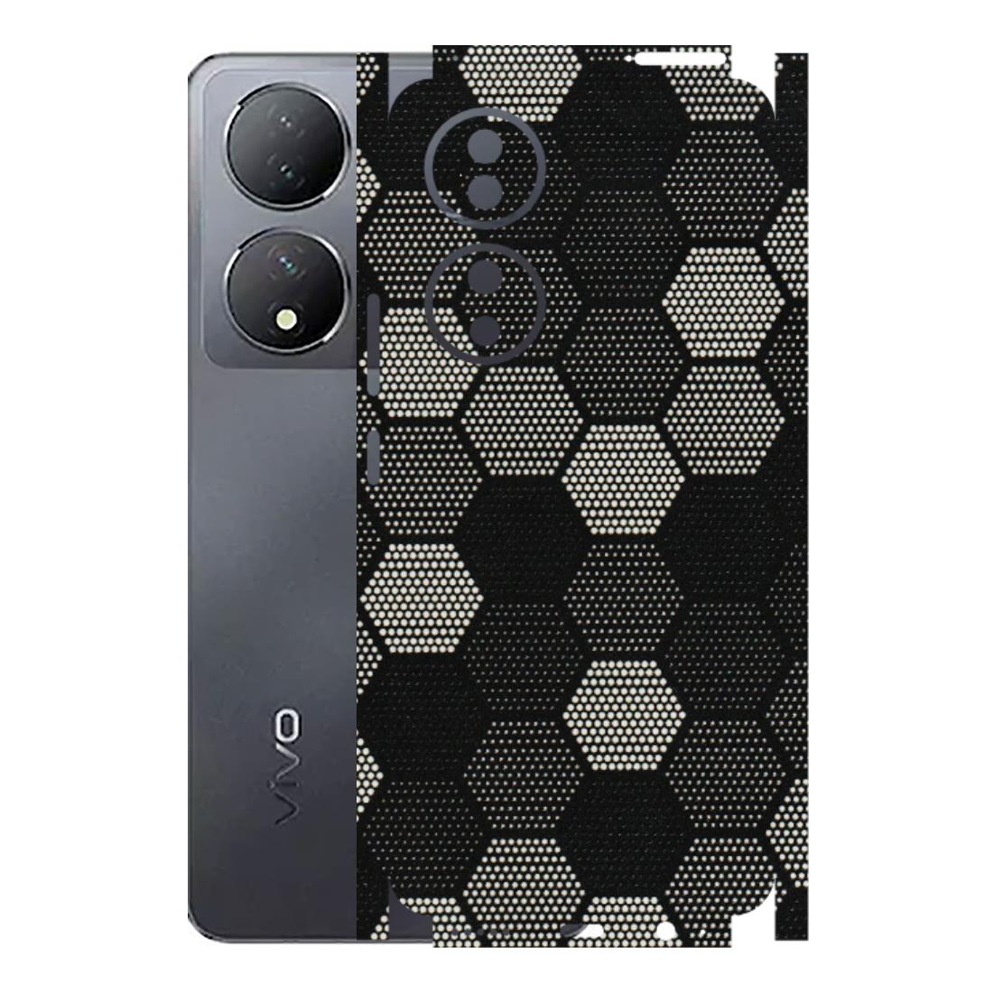 VIVO Y Series Phone Skins (All Models) - Black & White Dotted Honeycomb Texture - 3D Embossed Finish (L-202) Vivo Y100 (5G)