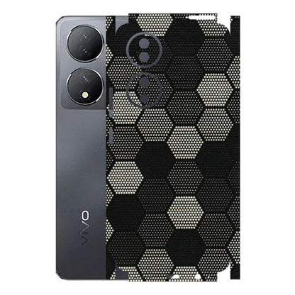 VIVO Y Series Phone Skins (All Models) - Black & White Dotted Honeycomb Texture - 3D Embossed Finish (L-202) Vivo Y100 (5G)