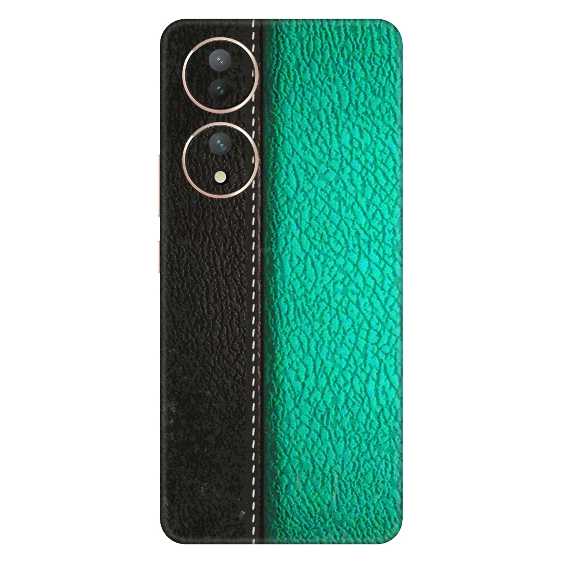 VIVO Y Series Phone Skins (All Models) - Black Green Dual Leather Stich - 3D Embossed Finish (L-233) Vivo Y100 (5G)