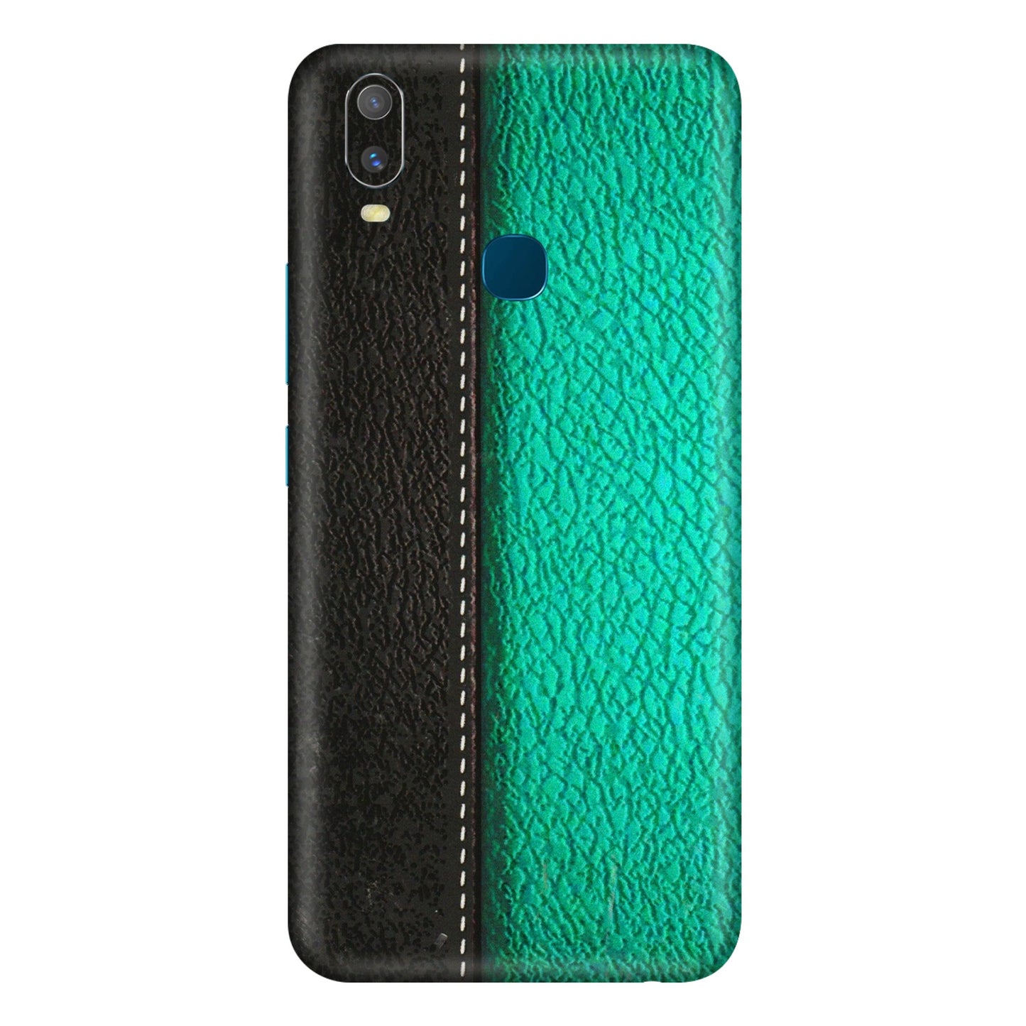 VIVO Y Series Phone Skins (All Models) - Black Green Dual Leather Stich - 3D Embossed Finish (L-233) Vivo Y11