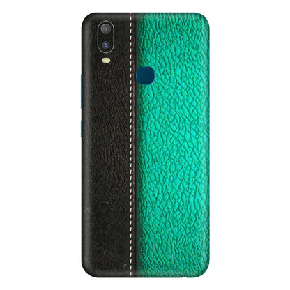 VIVO Y Series Phone Skins (All Models) - Black Green Dual Leather Stich - 3D Embossed Finish (L-233) Vivo Y11