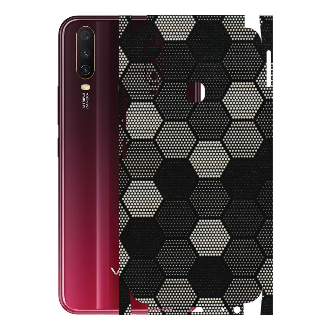 VIVO Y Series Phone Skins (All Models) - Black & White Dotted Honeycomb Texture - 3D Embossed Finish (L-202) Vivo Y12