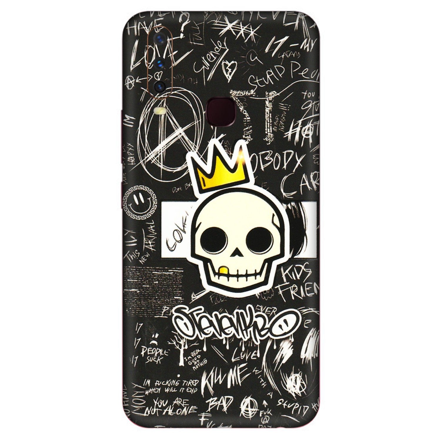 VIVO Y Series Phone Skins (All Models) - Funny Skull Black Chalk Grafitti - 3D Embossed Finish (L-22) Vivo Y12