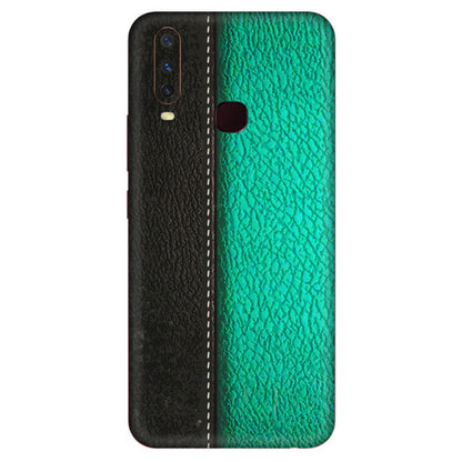 VIVO Y Series Phone Skins (All Models) - Black Green Dual Leather Stich - 3D Embossed Finish (L-233) Vivo Y12