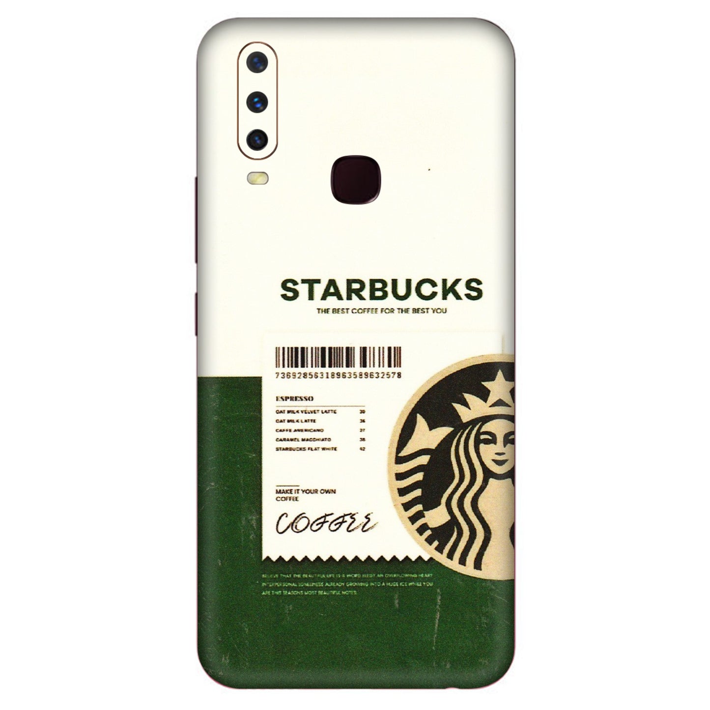 VIVO Y Series Phone Skins (All Models) - Starbucks Barcode - 3D Embossed Finish (L-308) Vivo Y12