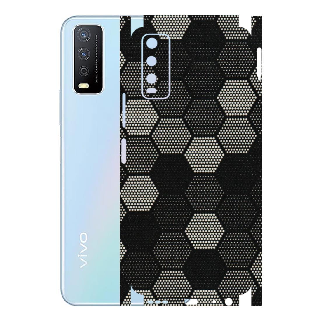 VIVO Y Series Phone Skins (All Models) - Black & White Dotted Honeycomb Texture - 3D Embossed Finish (L-202) Vivo Y12s