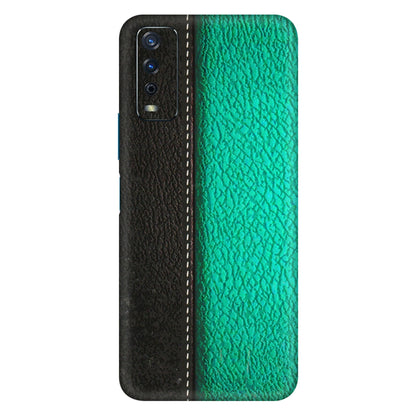 VIVO Y Series Phone Skins (All Models) - Black Green Dual Leather Stich - 3D Embossed Finish (L-233) Vivo Y12s
