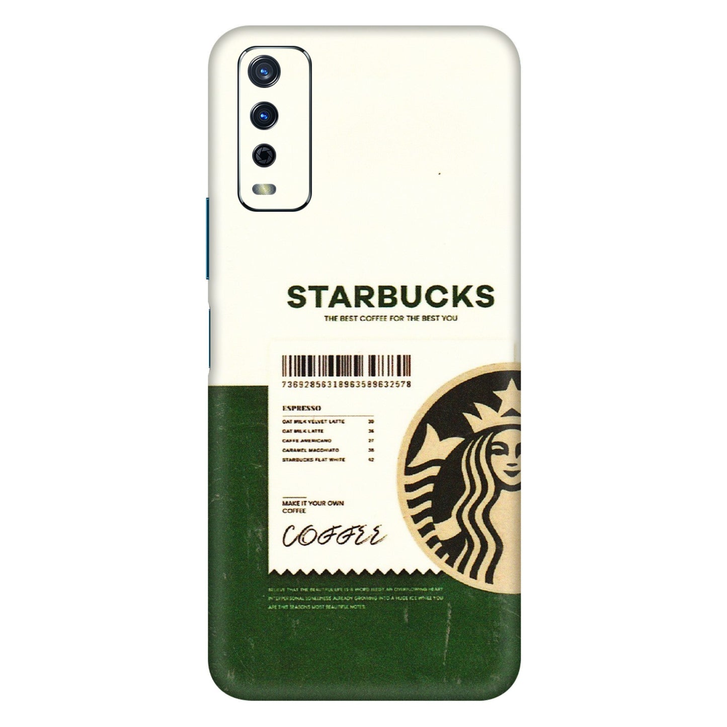 VIVO Y Series Phone Skins (All Models) - Starbucks Barcode - 3D Embossed Finish (L-308) Vivo Y12s