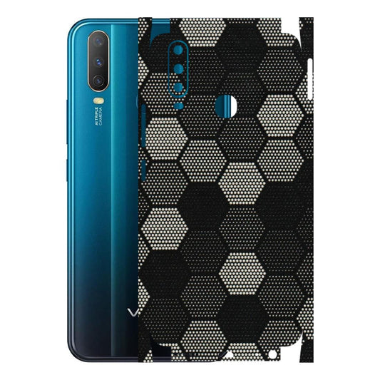 VIVO Y Series Phone Skins (All Models) - Black & White Dotted Honeycomb Texture - 3D Embossed Finish (L-202) Vivo Y15