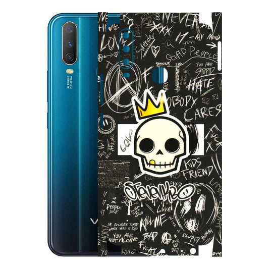 VIVO Y Series Phone Skins (All Models) - Funny Skull Black Chalk Grafitti - 3D Embossed Finish (L-22) Vivo Y15
