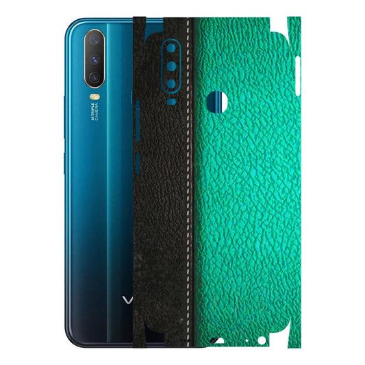 VIVO Y Series Phone Skins (All Models) - Black Green Dual Leather Stich - 3D Embossed Finish (L-233) Vivo Y15