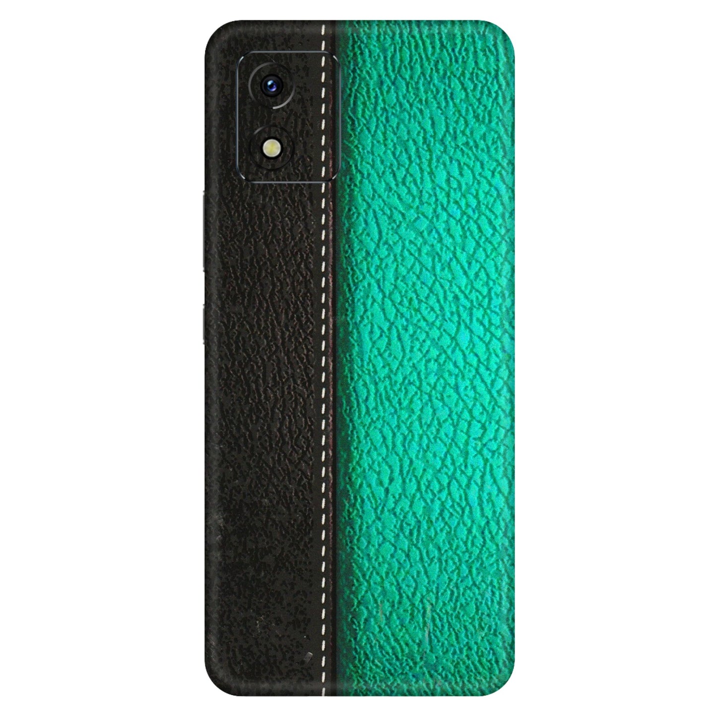 VIVO Y Series Phone Skins (All Models) - Black Green Dual Leather Stich - 3D Embossed Finish (L-233) Vivo Y15S