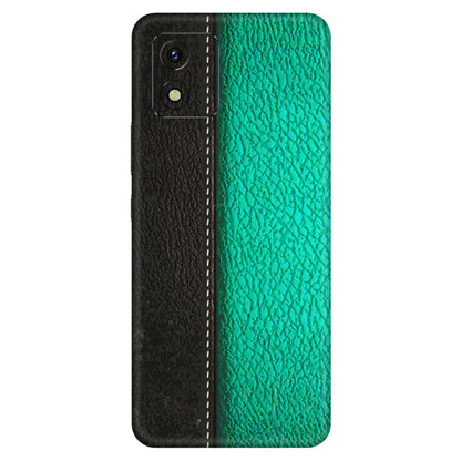 VIVO Y Series Phone Skins (All Models) - Black Green Dual Leather Stich - 3D Embossed Finish (L-233) Vivo Y15S