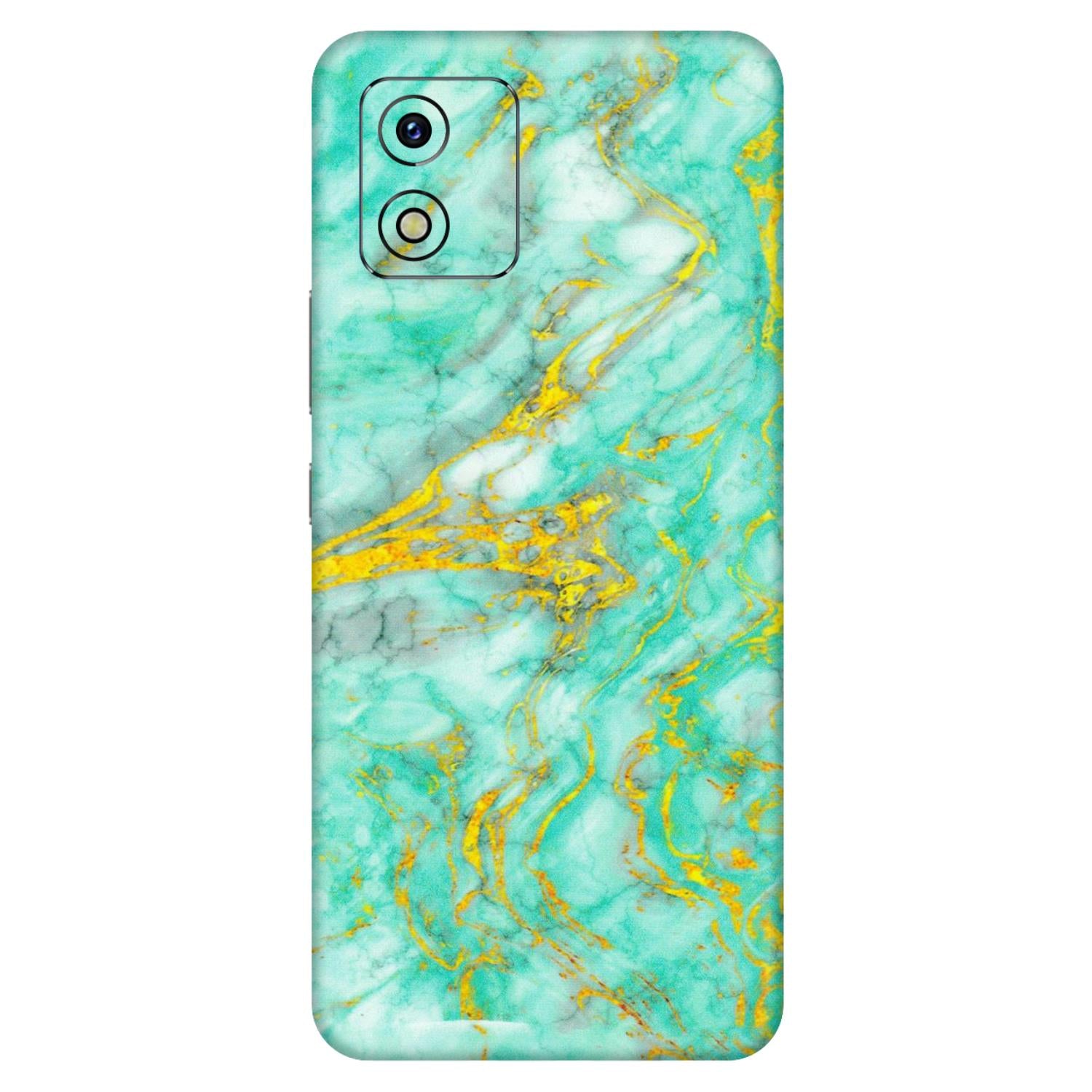 VIVO Y Series Phone Skins (All Models) - Green And Gold Marble Feel - Matte Finish (M-16) Vivo Y15S