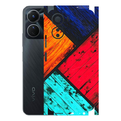VIVO Y Series Phone Skins (All Models) - Colourful Wood Panels Abstract - 3D Embossed Finish (L-09) Vivo Y16