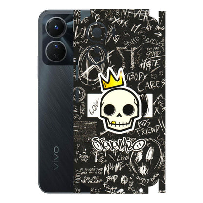 VIVO Y Series Phone Skins (All Models) - Funny Skull Black Chalk Grafitti - 3D Embossed Finish (L-22) Vivo Y16