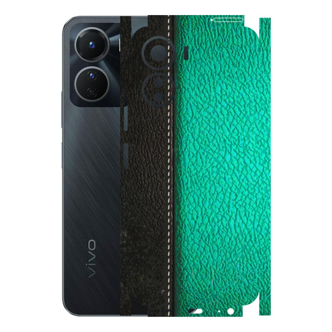 VIVO Y Series Phone Skins (All Models) - Black Green Dual Leather Stich - 3D Embossed Finish (L-233) Vivo Y16