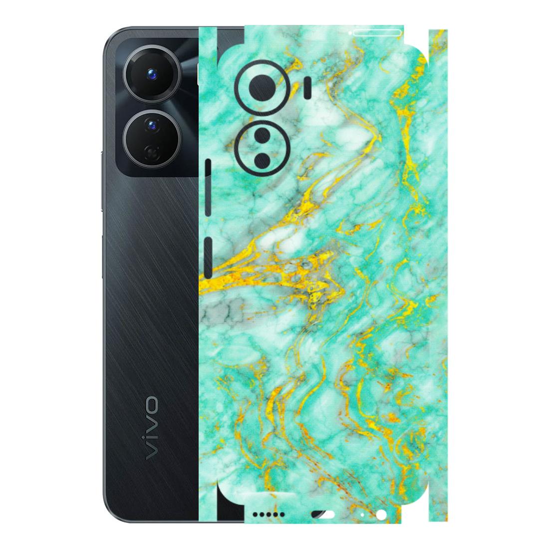 VIVO Y Series Phone Skins (All Models) - Green And Gold Marble Feel - Matte Finish (M-16) Vivo Y16