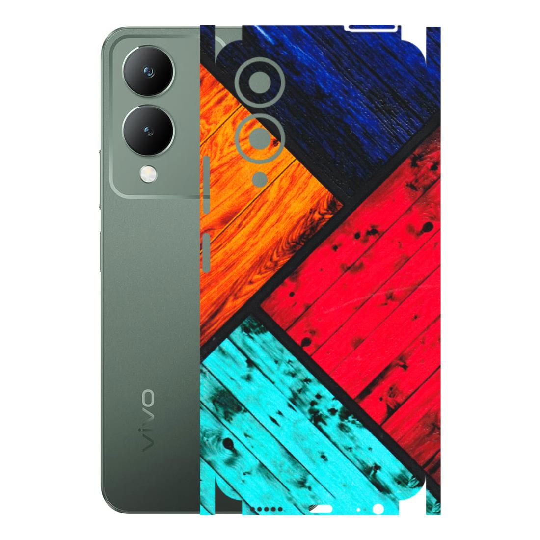 VIVO Y Series Phone Skins (All Models) - Colourful Wood Panels Abstract - 3D Embossed Finish (L-09) Vivo Y17S