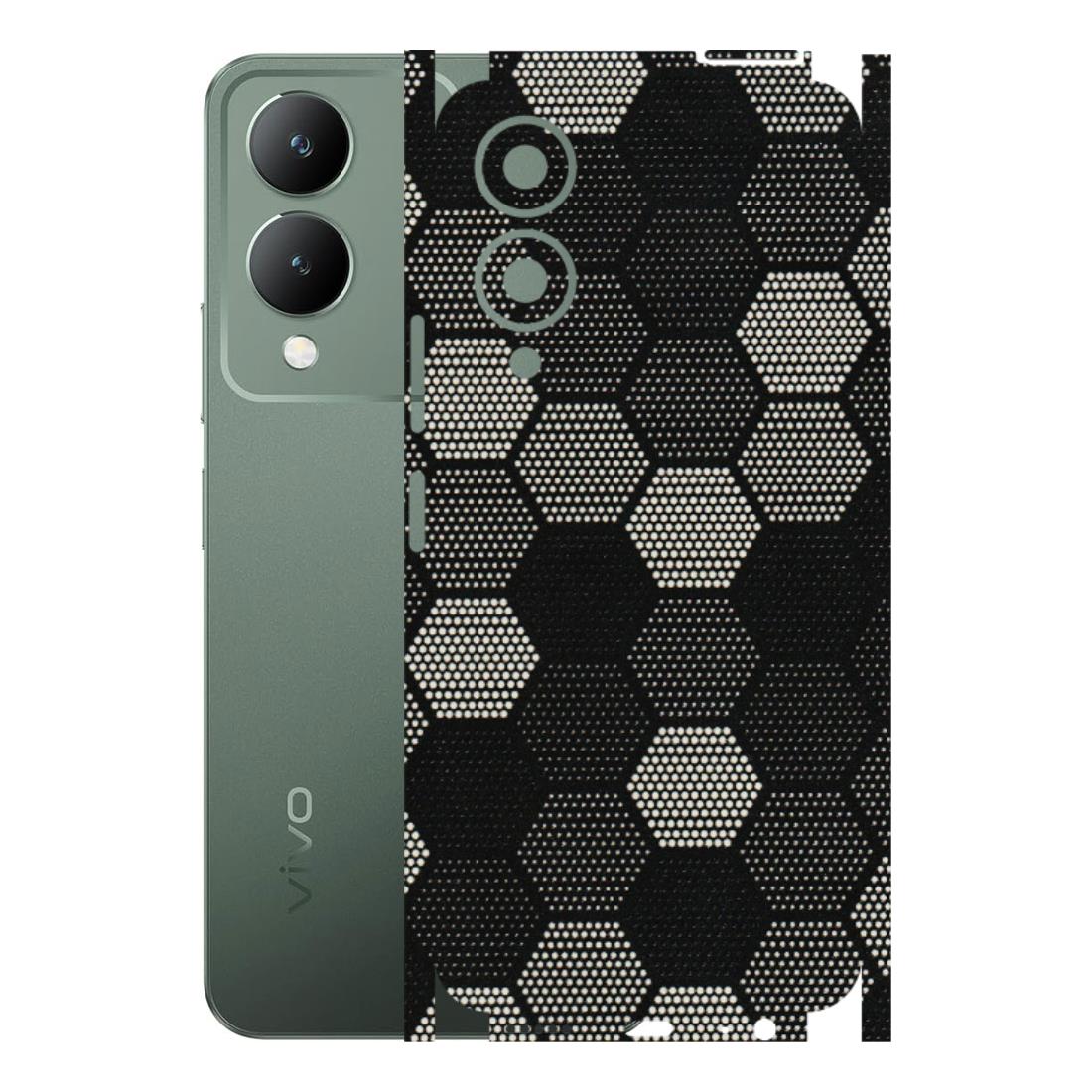 VIVO Y Series Phone Skins (All Models) - Black & White Dotted Honeycomb Texture - 3D Embossed Finish (L-202) Vivo Y17S