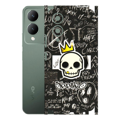 VIVO Y Series Phone Skins (All Models) - Funny Skull Black Chalk Grafitti - 3D Embossed Finish (L-22) Vivo Y17S