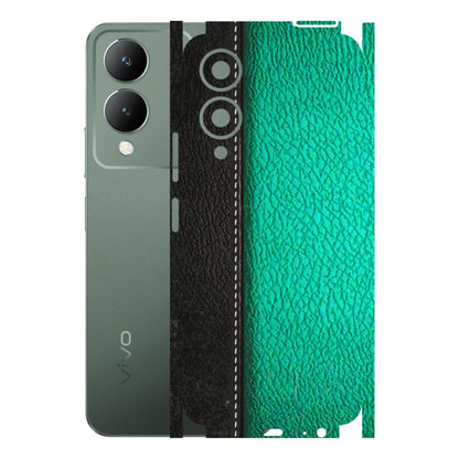 VIVO Y Series Phone Skins (All Models) - Black Green Dual Leather Stich - 3D Embossed Finish (L-233) Vivo Y17S