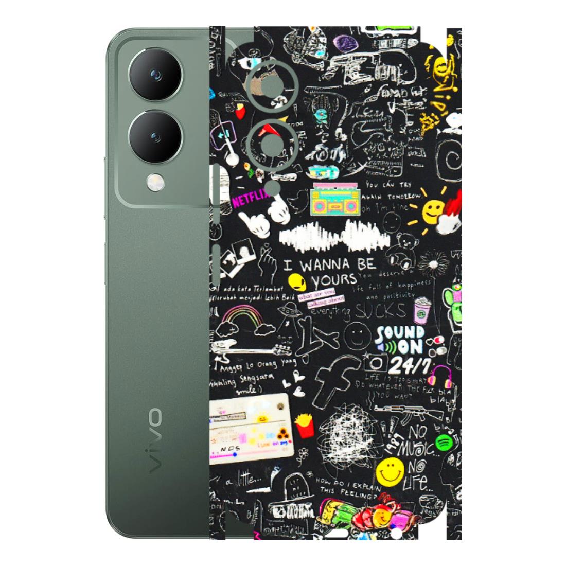 VIVO Y Series Phone Skins (All Models) - Black Creatives Doodles - 3D Embossed Finish (L-311) Vivo Y17S