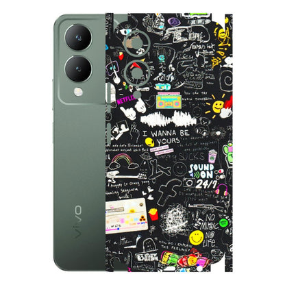 VIVO Y Series Phone Skins (All Models) - Black Creatives Doodles - 3D Embossed Finish (L-311) Vivo Y17S