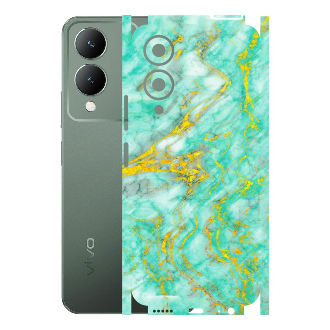 VIVO Y Series Phone Skins (All Models) - Green And Gold Marble Feel - Matte Finish (M-16) Vivo Y17S