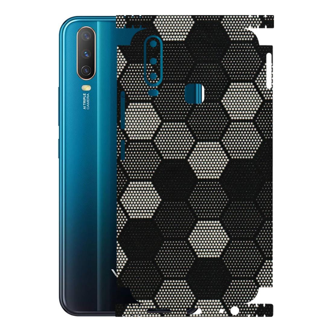 VIVO Y Series Phone Skins (All Models) - Black & White Dotted Honeycomb Texture - 3D Embossed Finish (L-202) Vivo Y17