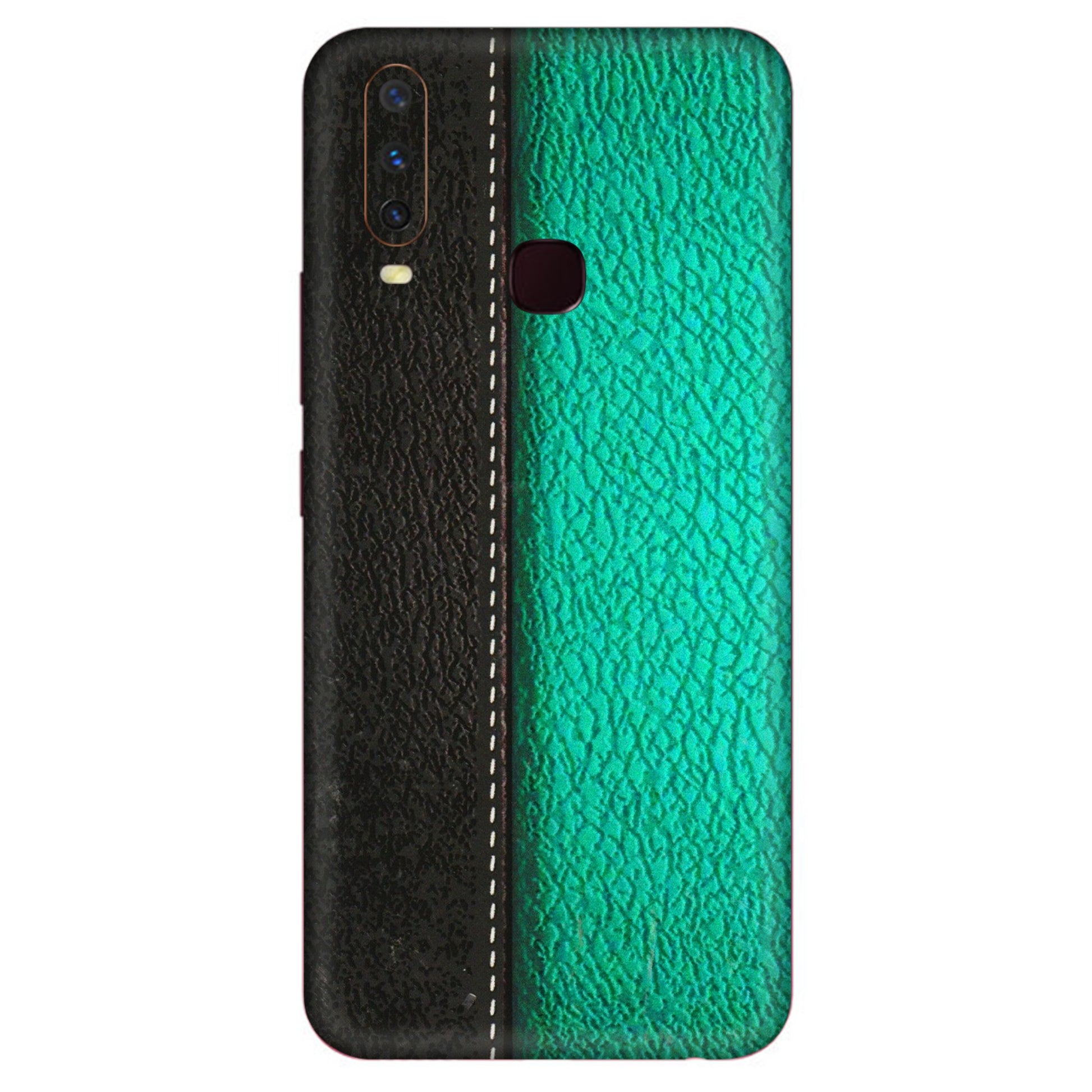 VIVO Y Series Phone Skins (All Models) - Black Green Dual Leather Stich - 3D Embossed Finish (L-233) Vivo Y17