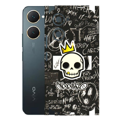 VIVO Y Series Phone Skins (All Models) - Funny Skull Black Chalk Grafitti - 3D Embossed Finish (L-22) Vivo Y18