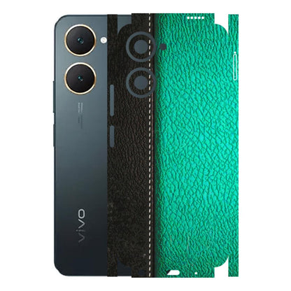 VIVO Y Series Phone Skins (All Models) - Black Green Dual Leather Stich - 3D Embossed Finish (L-233) Vivo Y18