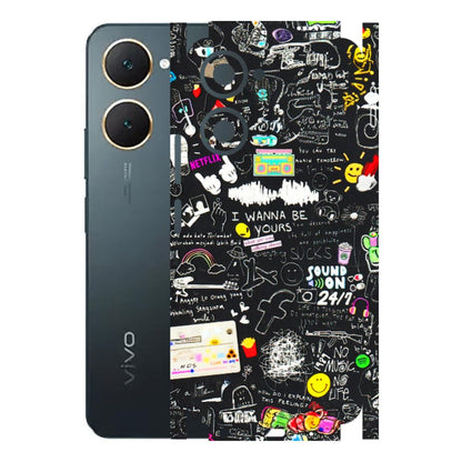 VIVO Y Series Phone Skins (All Models) - Black Creatives Doodles - 3D Embossed Finish (L-311) Vivo Y18