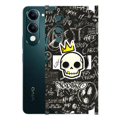 VIVO Y Series Phone Skins (All Models) - Funny Skull Black Chalk Grafitti - 3D Embossed Finish (L-22) Vivo Y19E