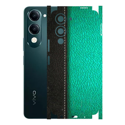 VIVO Y Series Phone Skins (All Models) - Black Green Dual Leather Stich - 3D Embossed Finish (L-233) Vivo Y19E