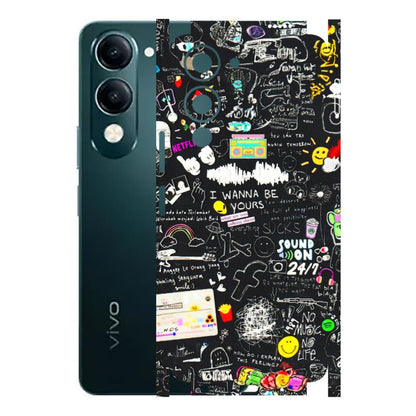 VIVO Y Series Phone Skins (All Models) - Black Creatives Doodles - 3D Embossed Finish (L-311) Vivo Y19E