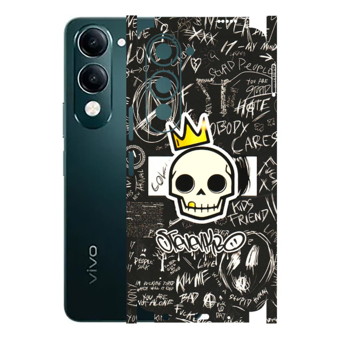 VIVO Y Series Phone Skins (All Models) - Funny Skull Black Chalk Grafitti - 3D Embossed Finish (L-22) Vivo Y19 5G