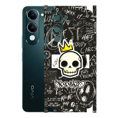 VIVO Y Series Phone Skins (All Models) - Funny Skull Black Chalk Grafitti - 3D Embossed Finish (L-22) Vivo Y19 5G