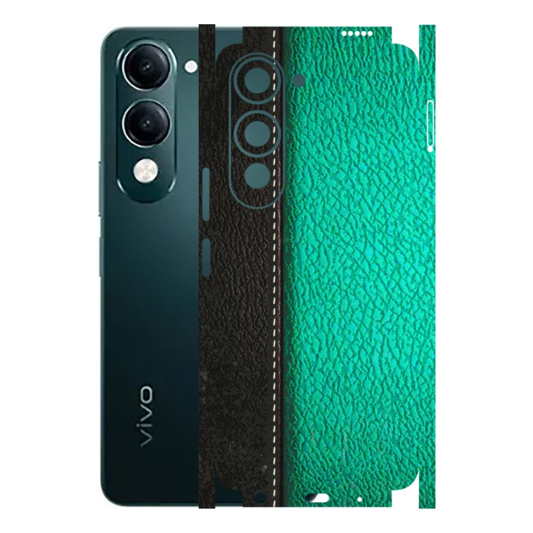 VIVO Y Series Phone Skins (All Models) - Black Green Dual Leather Stich - 3D Embossed Finish (L-233) Vivo Y19 5G