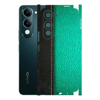 VIVO Y Series Phone Skins (All Models) - Black Green Dual Leather Stich - 3D Embossed Finish (L-233) Vivo Y19 5G